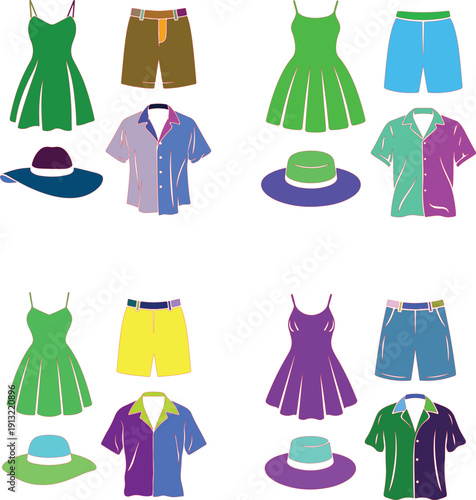Colorful Summer Outfits with Dresses Shorts Shirts and Hats