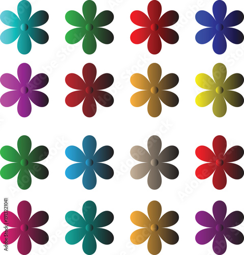 Colorful Flower Icon Set Isolated On White Background. floral, blossom, vector, design collection