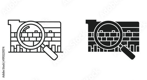 Magnifying glass examining brick wall vector illustration