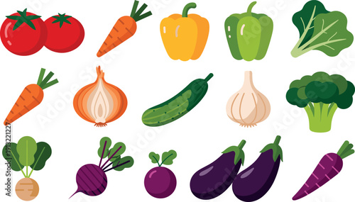 Fresh Organic Vegetables Collection Healthy Farm Produce Flat Vector Illustration Set
