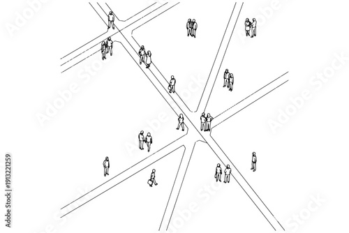 Top View People Vector – Architectural Planning Illustration, White Background