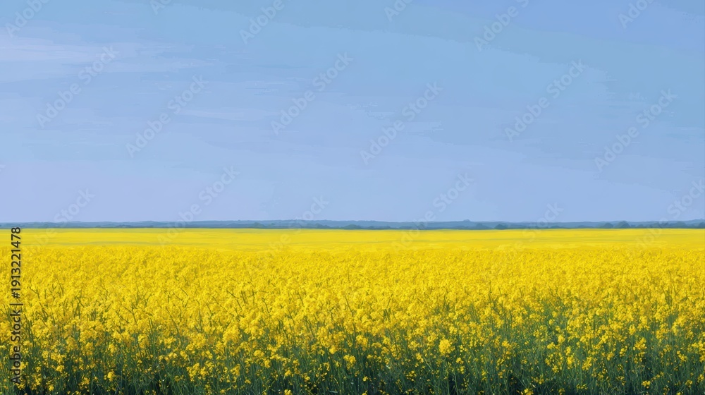 Obraz premium canola rapeseed yellow field under blue sky, rural agricultural landscape, spring countryside, farming industry