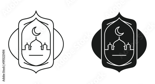 Ramadan mosque lantern and crescent moon vector illustration flat design