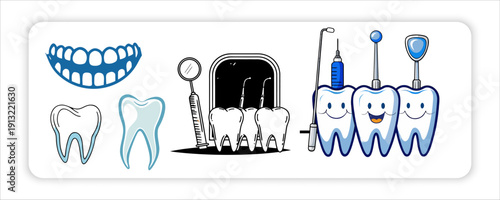 Disposable Gloves Various Protective Line Art Dental Health Concepts Or Stylized Microscopic