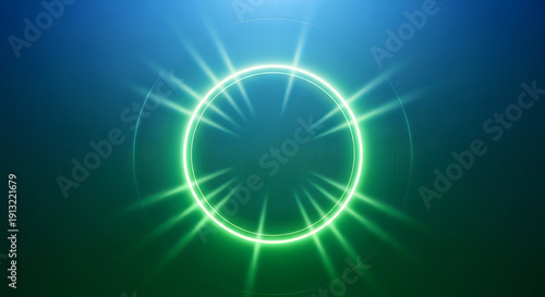 Wallpaper Mural Glowing green neon circle with radiating rays on gradient background Torontodigital.ca