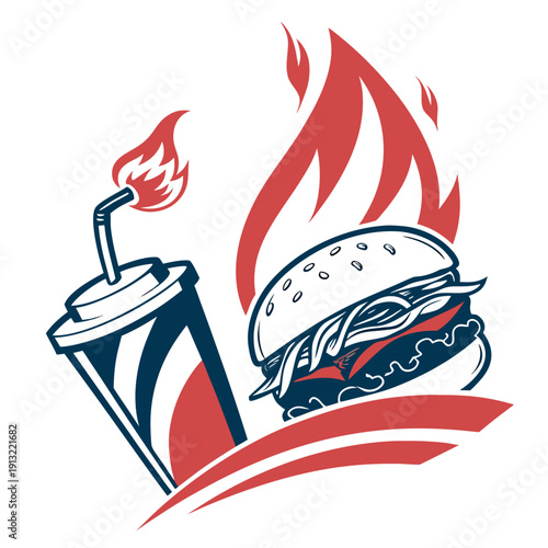 A vibrant and modern fast food logo featuring a stylized burger showcasing delicious appeal and brand recognition for eateries