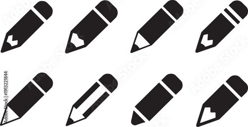 Vector set of black silhouette pencil and pen icons for writing and editing