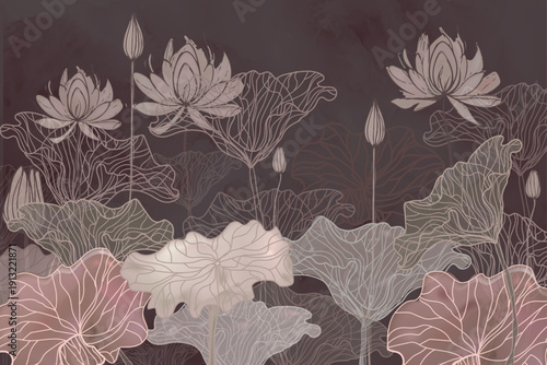Wallpaper Mural Pink Lotus painting art vintage floral background Torontodigital.ca