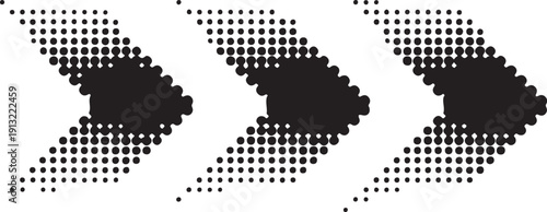 Three distinctive black dotted arrows using a halftone effect pointing right and downward