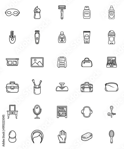 Minimalist grooming and beauty icons set