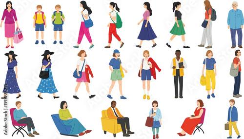 Hand-drawn lifestyle illustration set of people, vector sketches depicting daily activities, hobbies, fitness, work, family, and social life, creative modern flat illustrations for diverse human