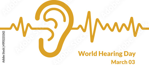 World Hearing Day Banner with Ear Icon and Sound Wave Pulse on Minimalist Background