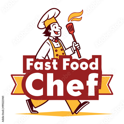 A vibrant and energetic logo featuring a chef s hat combined with bold typography ideal for fast food branding concepts