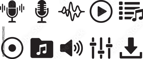 Audio video multimedia icons set flat design vector illustration scalable graphic art