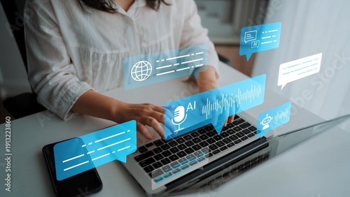 Foto Young adult engaging with artificial intelligence technology on laptop at home, digital communication and smart interface concepts Gluon