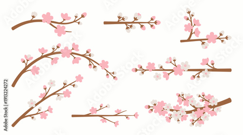 Pink cherry blossom branches isolated. Spring Vector Packs. EPS Editable