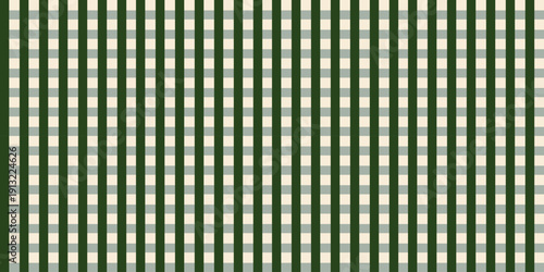 Seamless Gingham Pattern in Forest Green and Cream, Classic Checkered Fabric Texture Background for Picnic Tablecloth, Fashion, and Textile Design