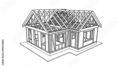 Architectural blueprint of a house under construction.