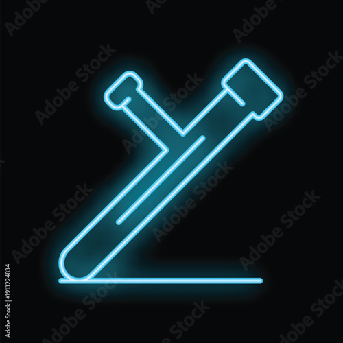 Blue neon sign of a police baton striking a surface creating glowing blue light trails