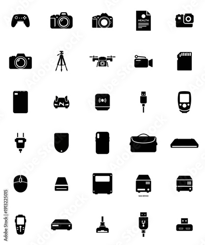 Minimalist tech gadget icons set