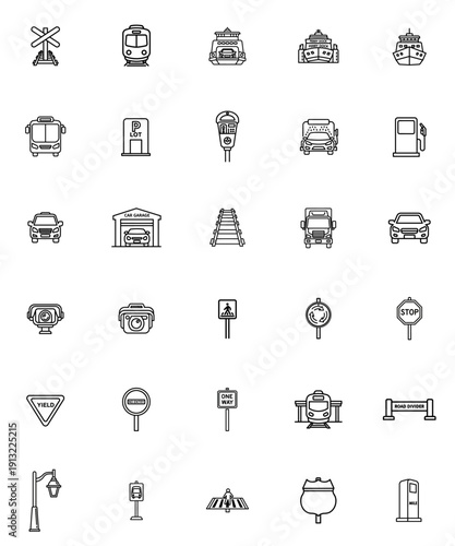 Minimalist transportation icons set