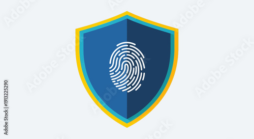 Digital security shield with fingerprint authentication icon