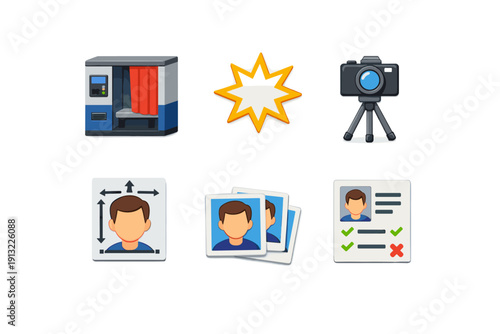 Collection of icons representing photography and identity verification processes