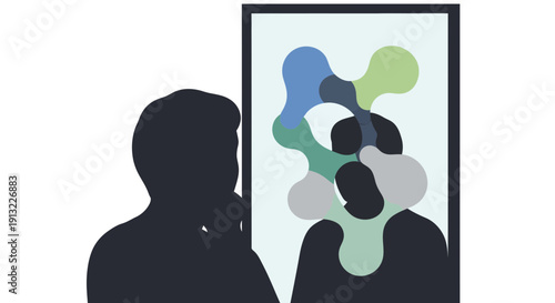 A person gazes at their reflection showing emotional intelligence in a graphic illustration