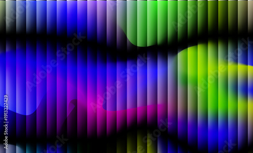 Vibrant 3D ribbed neon glass effect with iridescent texture lines in radiant colors illustration