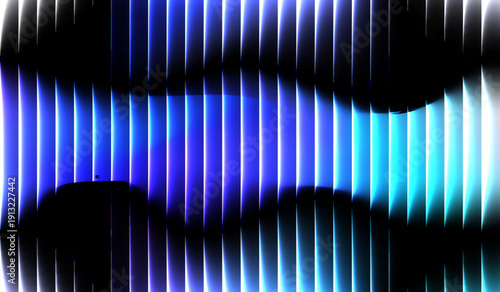 Vibrant 3D illustration of ribbed neon glass 3d effect with iridescent texture lines in radiant colors abstract background