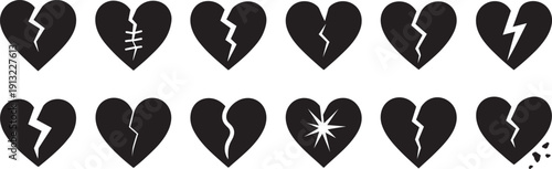 Modern bold broken heart outline icon collection.