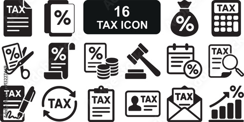 Modern bold silhouette tax icon set vector illustration.