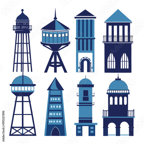Vector illustration set of famous European landmarks and city icons including Eiffel Tower, Pisa Tower, church and historic buildings in black silhouette style