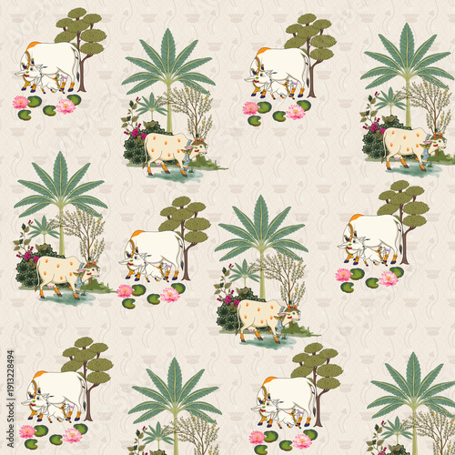 Wallpaper Mural Indian traditional Gokul Pichwai Wall mural art painting   Torontodigital.ca