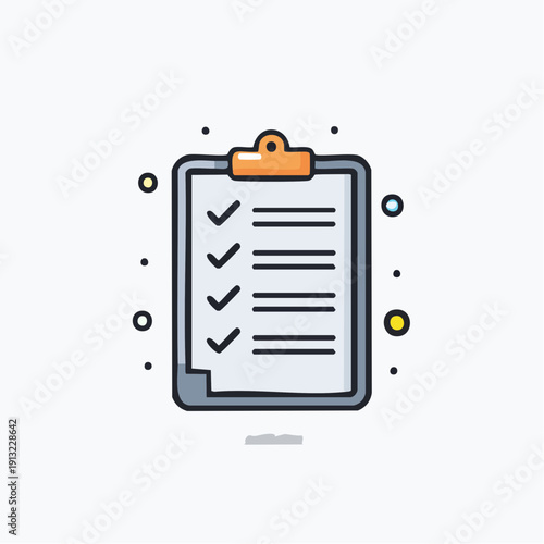 Illustration of a checklist on a clipboard with checkboxes, representing tasks, organization, and completion