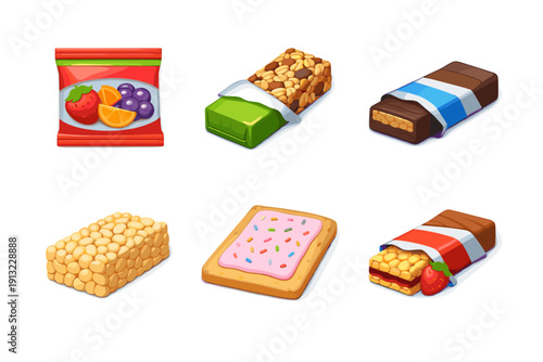 Assortment of sweet snacks and energy bars, perfect for quick bites