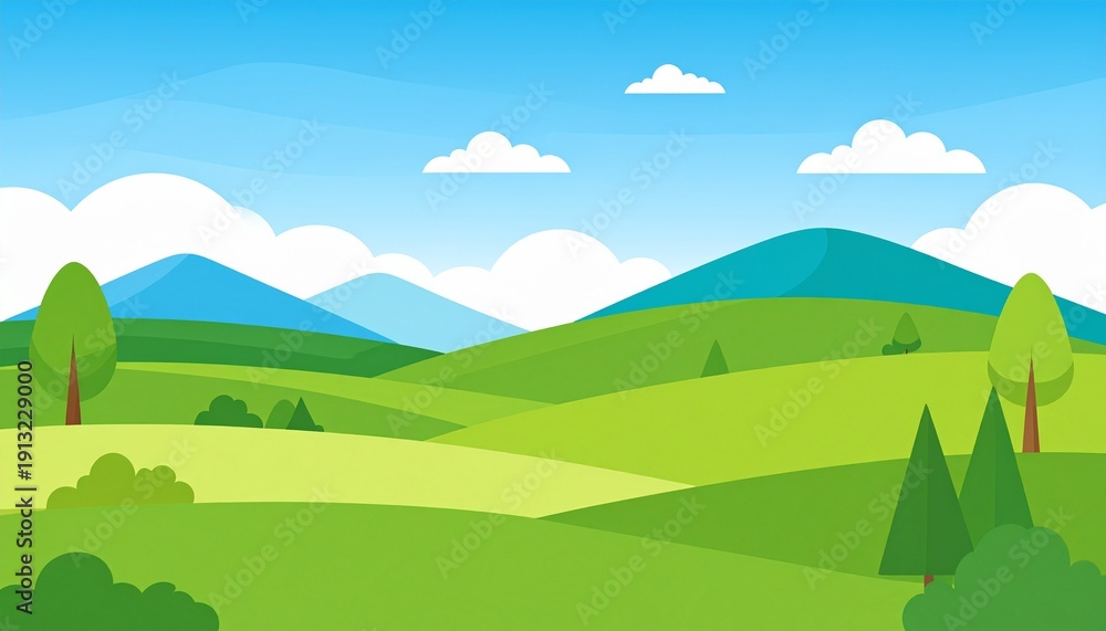 Obraz premium Scenic green valley with mountains and blue sky summer landscape nature view