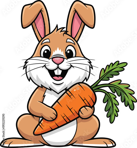 Cute Cartoon Bunny Character Holding A Large Orange Carrot For Easter Spring Garden Or Healthy Eating Concept Vector Illustration Isolated On White
