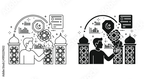 Mad scientist conducting experiment with glowing blue liquid vector illustration