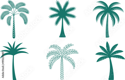 Palm Tree Silhouettes Collection Tropical Summer Nature Flat Vector Illustration Set