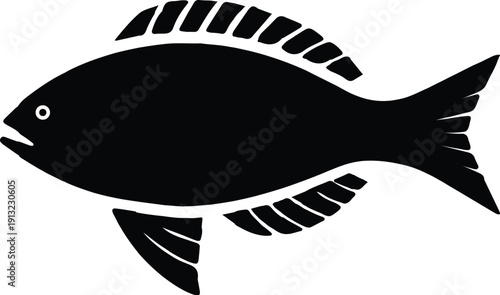 Minimalist Black Fish Silhouette Icon with Stylized Fins and Tail Detail