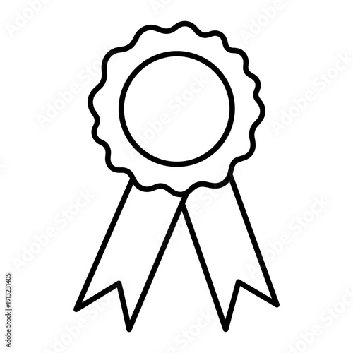 Award ribbon icon line art vector illustration of prize badge with streamers isolated on white background