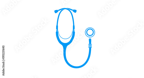 A simple blue outline drawing of a classic medical stethoscope on a clean white background.
