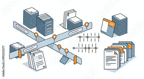 Industrial supply chain management illustration showing smart factory production, warehouse storage, logistics transportation, and distribution workflow connected through a modern operational network.