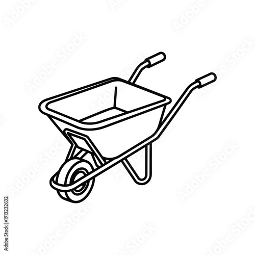 A simple wheelbarrow with two handles and a single wheel for transporting materials.