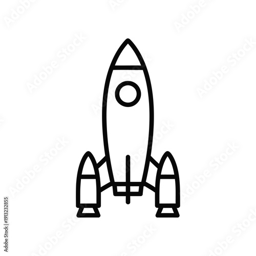 A stylized depiction of a rocket ship poised for launch with multiple attached boosters