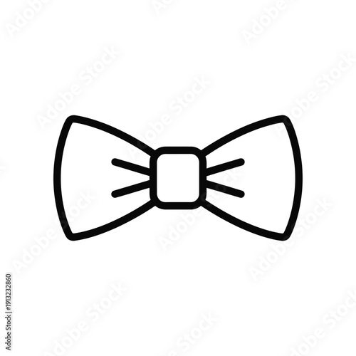 Classic black bow tie illustration with symmetrical lines and central square knot.
