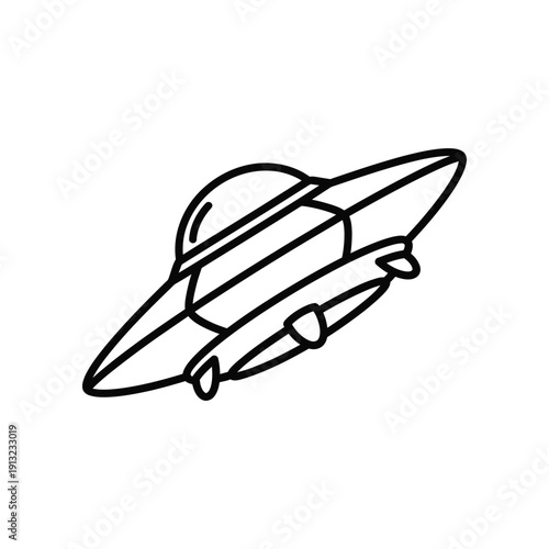 Sketch of a futuristic flying saucer with a streamlined design and engines