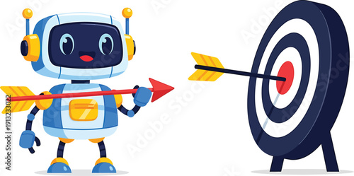 A robot aiming a dart at a target with precision and focus Vector