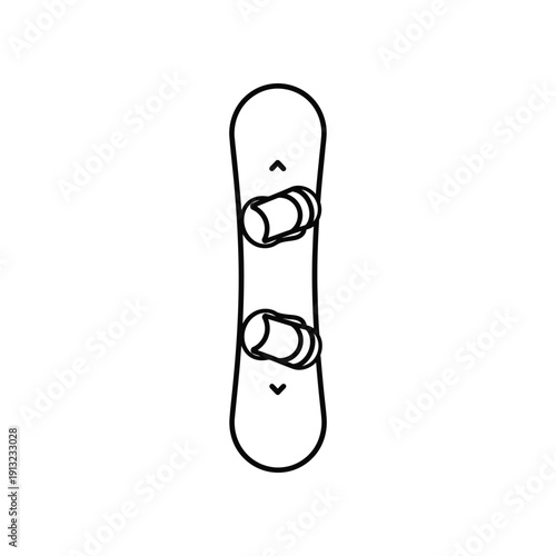 A simple illustration of a snowboard with bindings attached to it